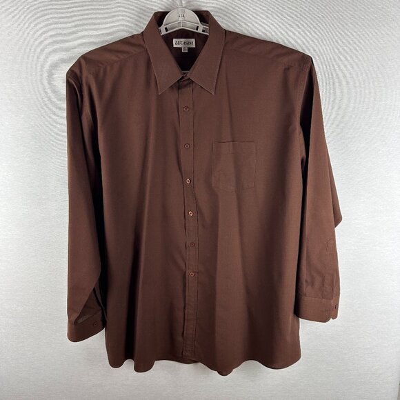LUCASINI BROWN MEN'S LONG SLEEVE BUTTON UP SHIRT, COLLAR 18,5, 36-37 - Picture 1 of 12